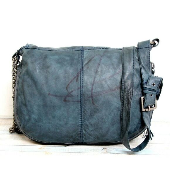 TARNISH BLUE GENUINE LEATHER TASSEL CHAIN EXPAND CROSSBODY SHOULDER BAG HANDBAG - Picture 6 of 11